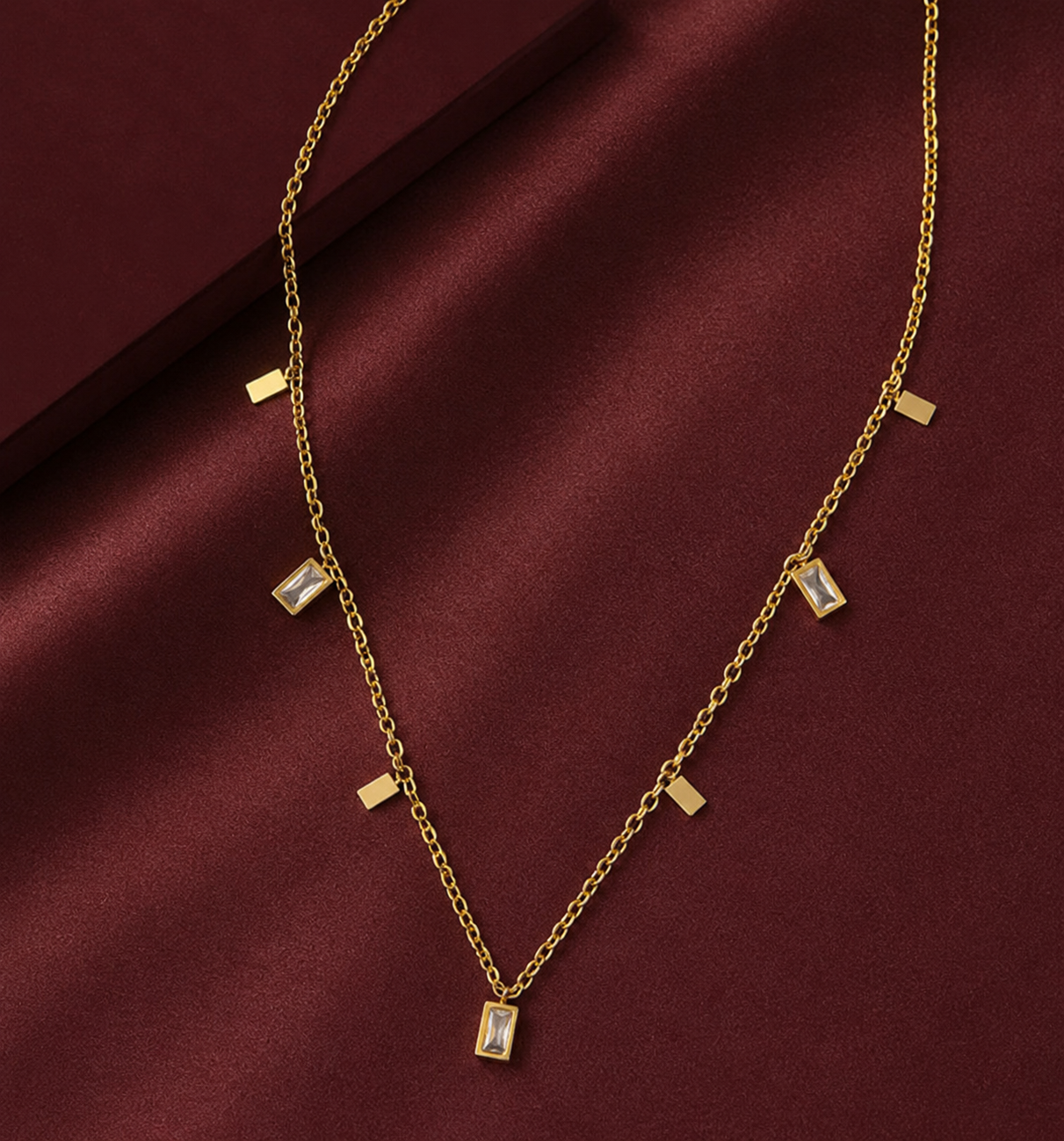 Geometric Baguette White Stone Necklace