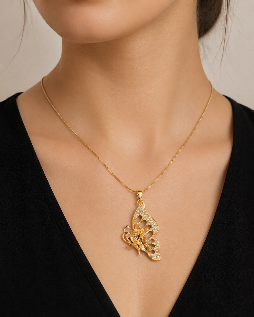 Butterfly Bloom Pendent in Box chain