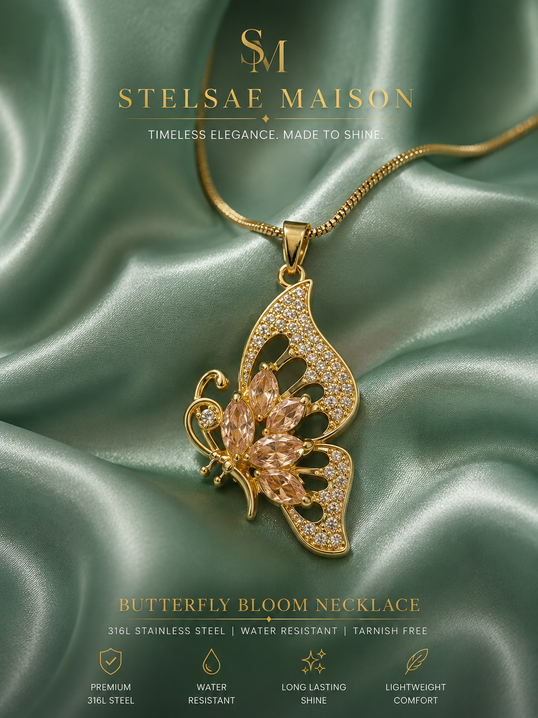 Butterfly Bloom Pendent in Box chain