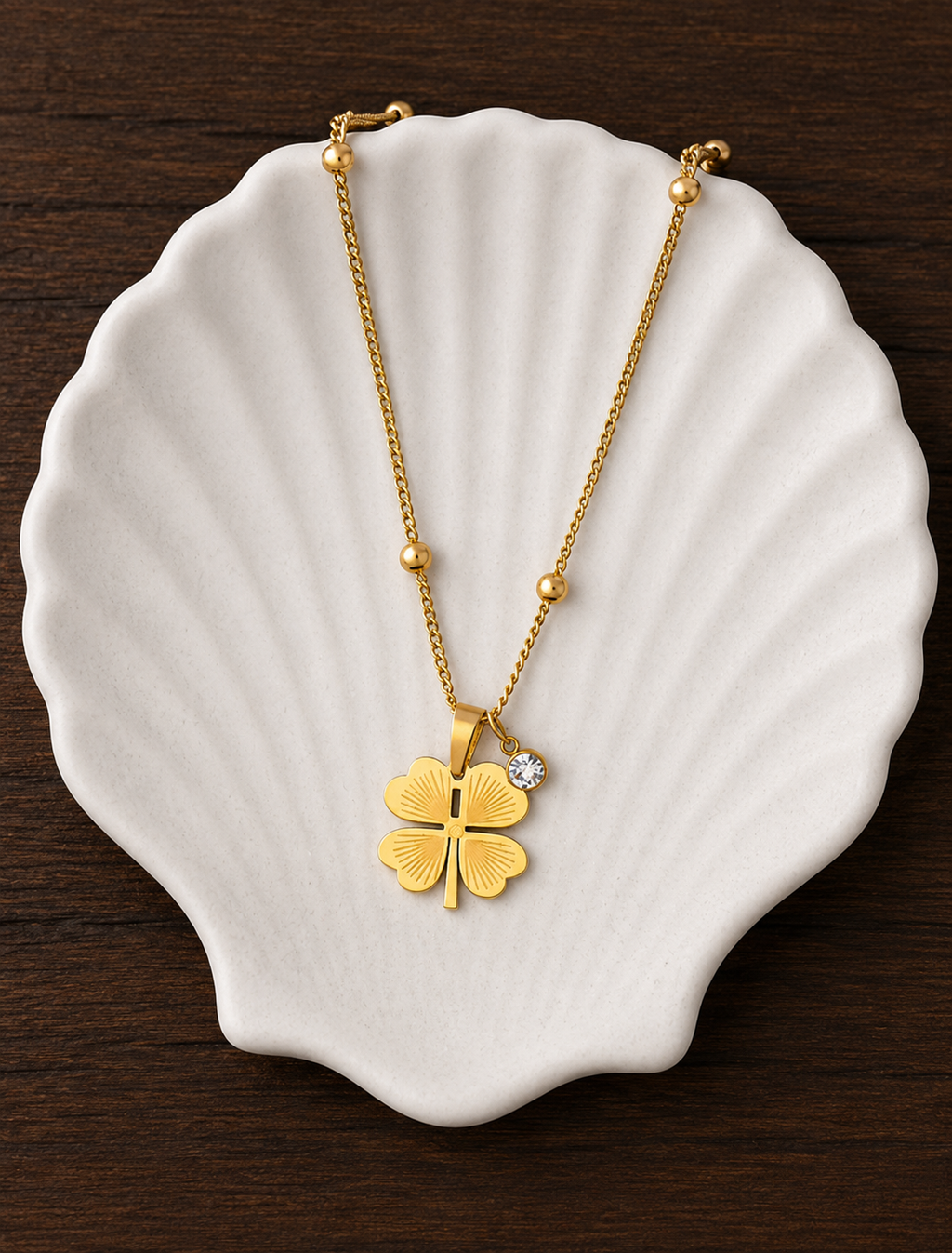 White stone Clover Beaded Chain Necklace