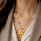 White stone Clover Beaded Chain Necklace