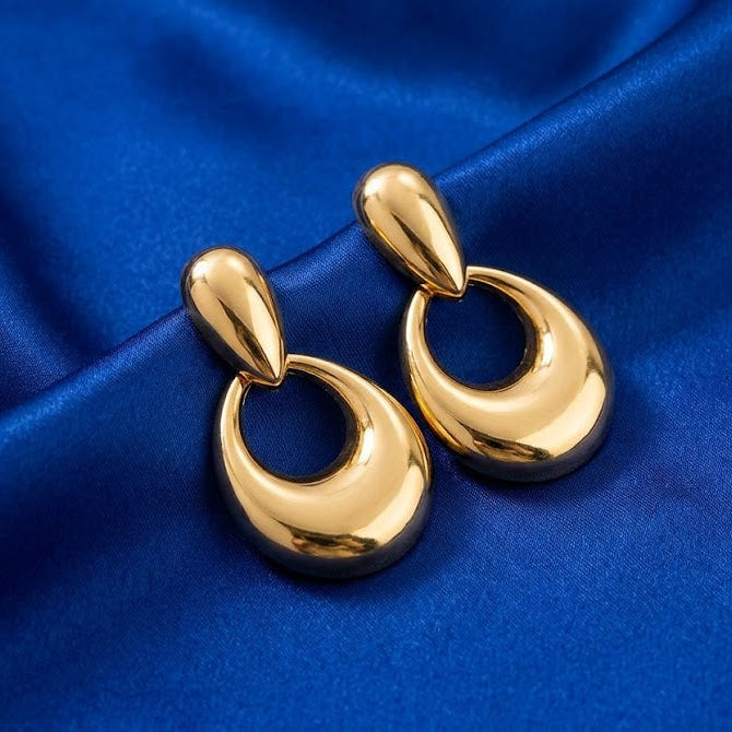 gold loop drop earrings