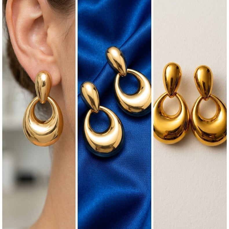 gold loop drop earrings