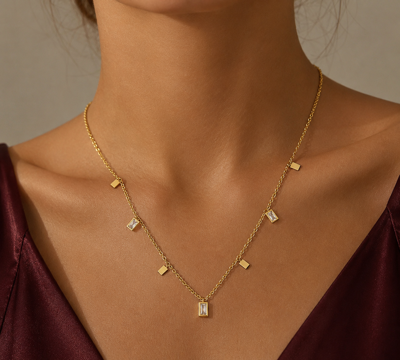 Geometric Baguette White Stone Necklace