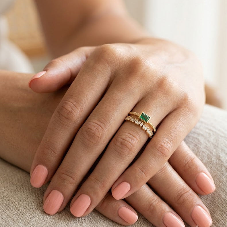 Emerald Band Stack Ring