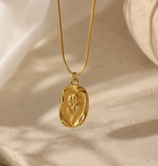Carved Rose Stone Pendent in Omega Chain
