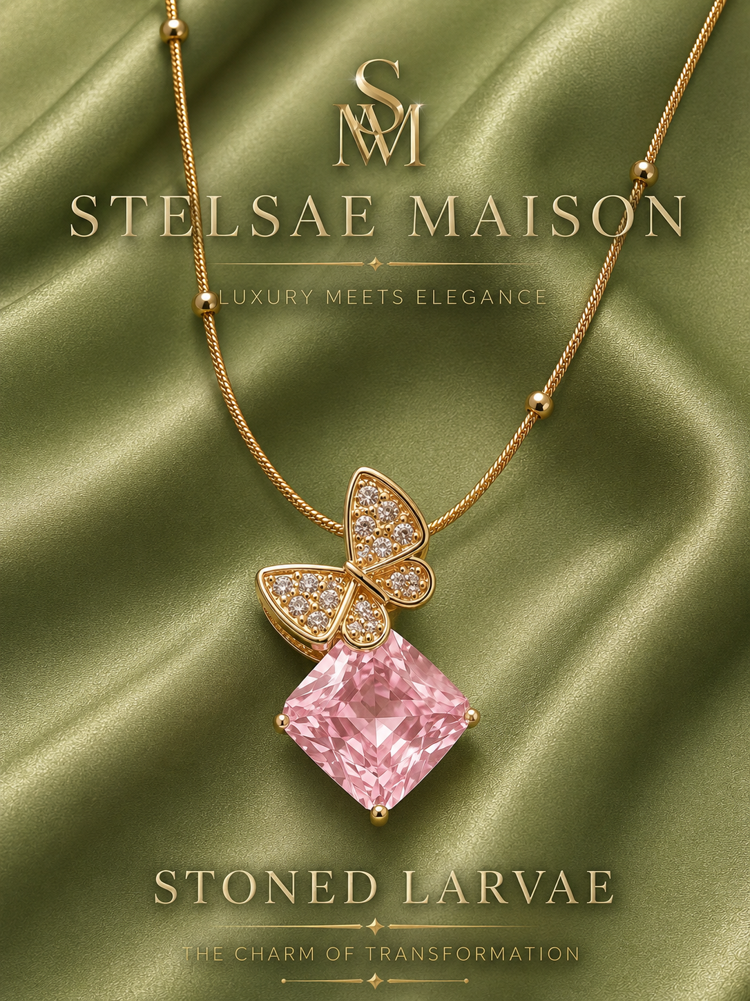 Stoned Larvare Charm in Satellite Chain