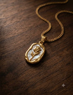 Carved Rose Stone Pendent in Omega Chain